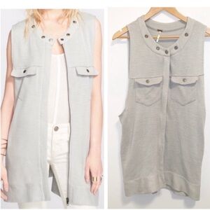 Free People Highway Zip Front Longline Vest Size Medium  2159